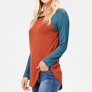 Solid Long Raglan Sleeves Jersey Tunic Top